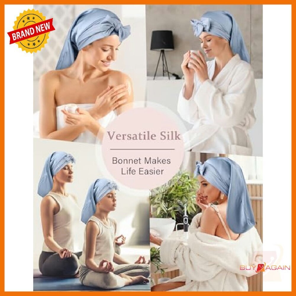 100% Mulberry Silk Sleep Bonnet for Long Hair, Adjustable Straps - Picture 5 of 7